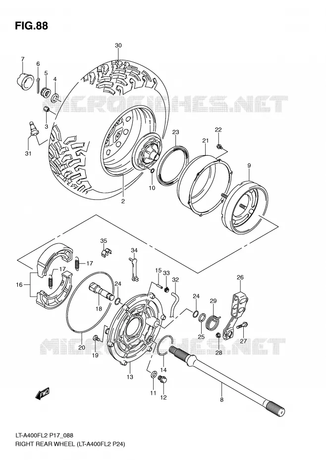 ROUE ARRIERE DROITE (LT-A400FL2 P24) Suzuki QUAD 400 KINGQUAD 2012  LT-F400FL2(P17)