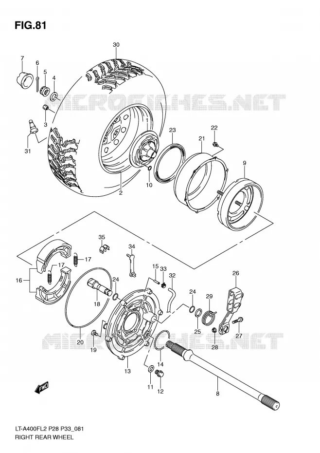 ROUE ARRIERE DROITE Suzuki QUAD 400 KINGQUAD 2012  LT-A400FL2(P28)