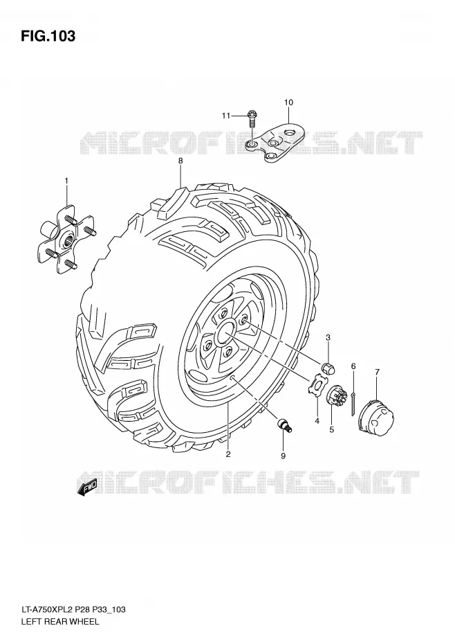 ROUE ARRIERE GAUCHE (LT-A750XPL2 P28) Suzuki QUAD 750 KINGQUAD 2012  LT-A750XPL2(P28)