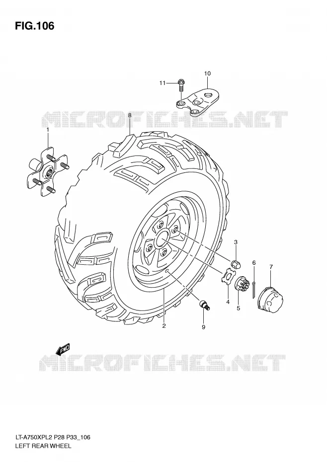 ROUE ARRIERE GAUCHE (LT-A750XPZL2 P33) Suzuki QUAD 750 KINGQUAD 2012  LT-A750XPL2(P28)