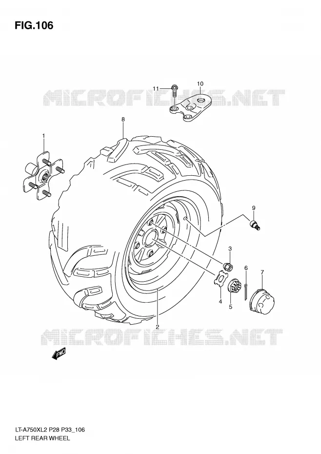 ROUE ARRIERE GAUCHE (LT-A750XZL2 P33) Suzuki QUAD 750 KINGQUAD 2012  LT-A750XL2(P28)