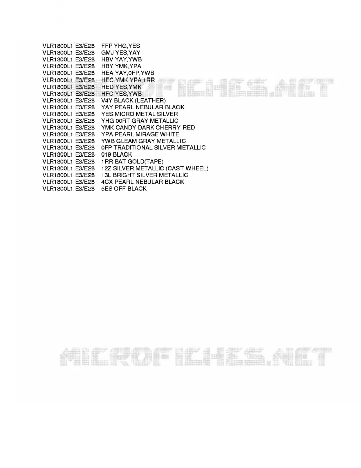 * CHARTE COULEUR * Suzuki MOTO 1800 INTRUDER 2011  VLR1800TL1(E3/E28)