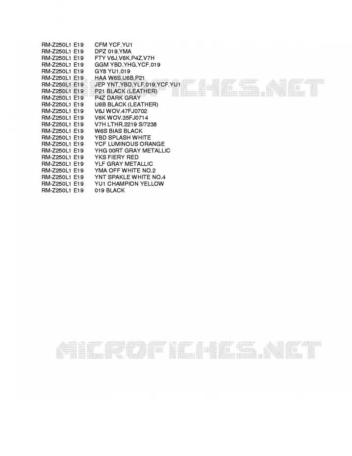 * CHARTE COULEUR * Suzuki MOTO 250 RM-Z 2011  RM-Z250L1(E19)