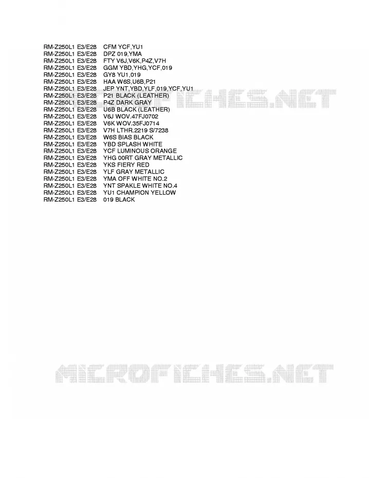 * CHARTE COULEUR * Suzuki MOTO 250 RM-Z 2011  RM-Z250L1(E3/E28)