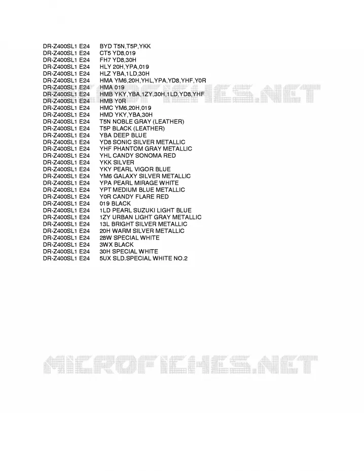 * CHARTE COULEUR * Suzuki MOTO 400 DR-Z 2011  DR-Z400SL1(E24)