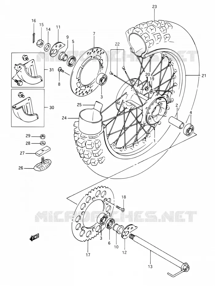 ROUE ARRIERE (MODELE L/M/N/P) Suzuki MOTO 350 DR 1991  DR350 M (E03,E28,E33)