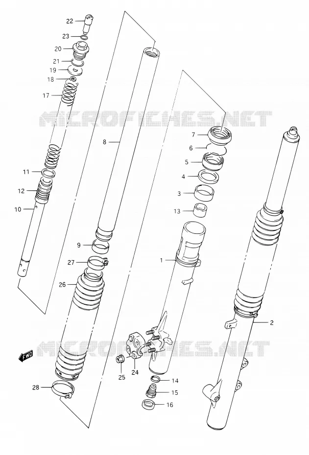 AMORTISSEUR AVANT (MODELE L/M/N/P) Suzuki MOTO 350 DR 1992  DR350 N (E03,E28,E33)