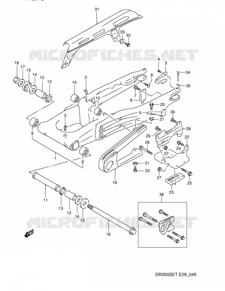 BRAS OSCILLANT ARRIERE (MODELE L/M/N/P) Suzuki MOTO 350 DR 1993  DR350S P (E03,E28,E33)