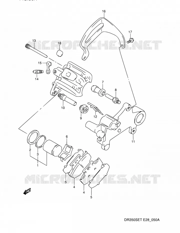 ETRIER DE FREIN ARRIERE (MODELE N/P) Suzuki MOTO 350 DR 1993  DR350S P (E03,E28,E33)