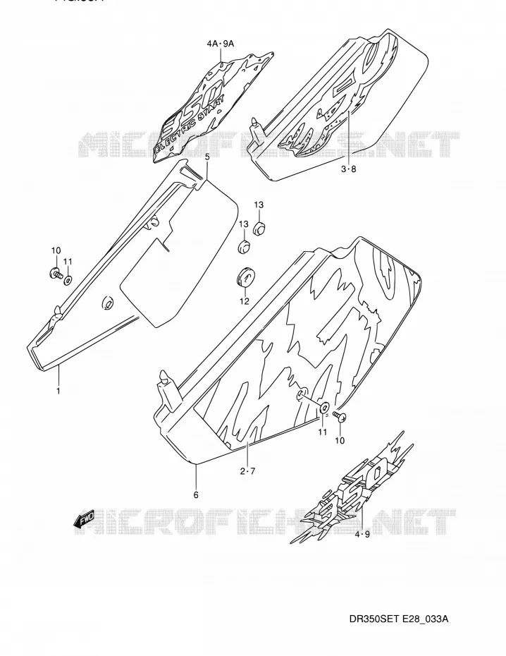 CARENAGES ARRIERE  (MODELE N/P/R/S) Suzuki MOTO 350 DR 1994  DR350SE R (E03,E28,E33)