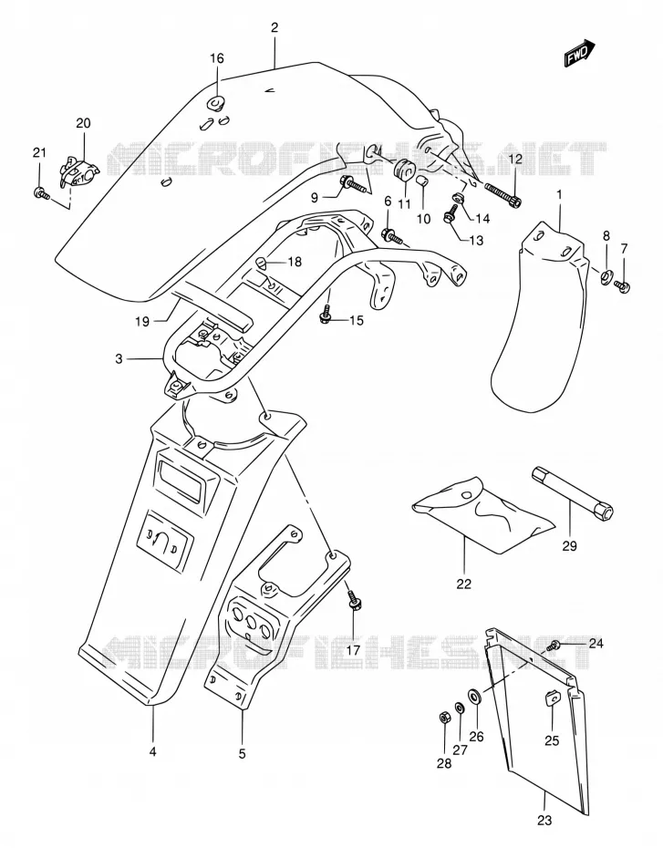 GARDE BOUE ARRIERE (MODELE R/S/T/V/W) Suzuki MOTO 350 DR 1996  DR350SET(E22)