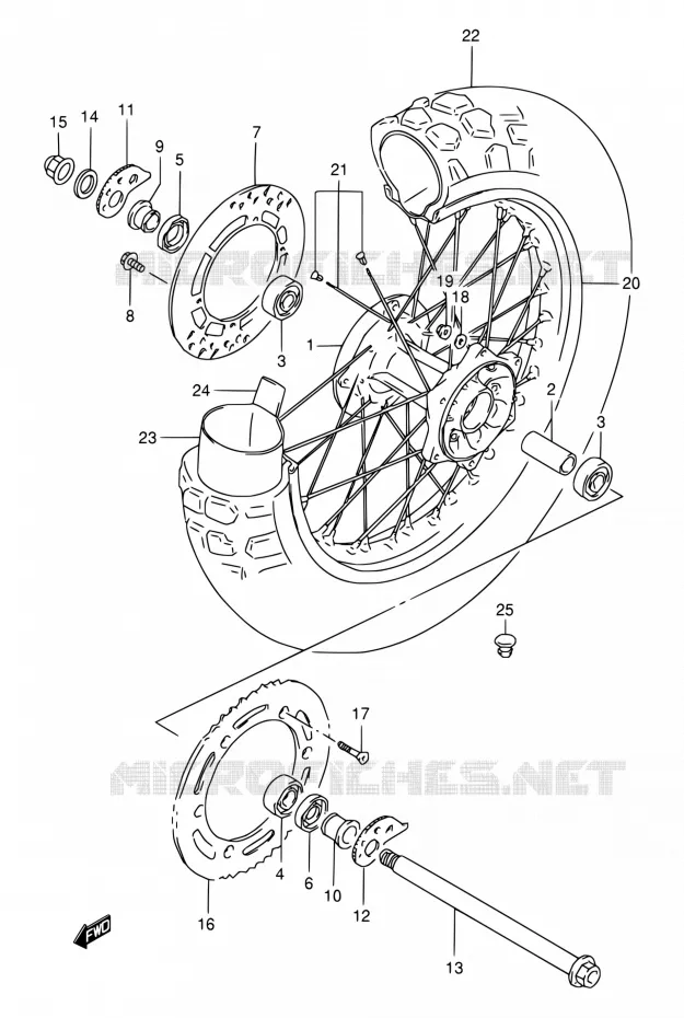 ROUE ARRIERE (MODELE T/V/W/X) Suzuki MOTO 350 DR 1996  DR350SET(E24,E34)