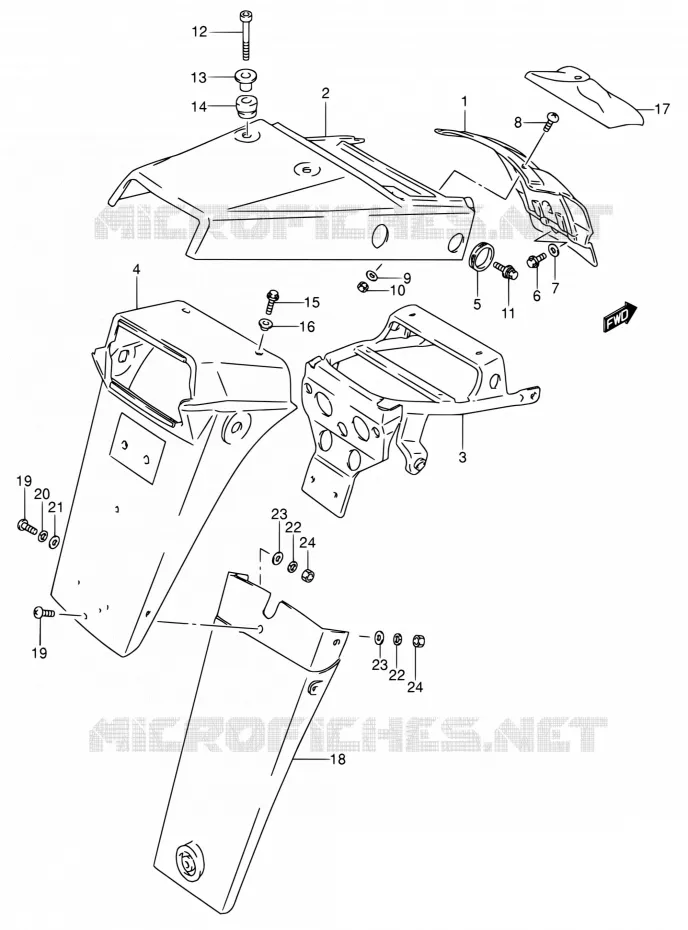 GARDE BOUE ARRIERE (MODELE M/N/P/R) Suzuki MOTO 650 DR 1991  DR650RSE M/DR650RSEU M