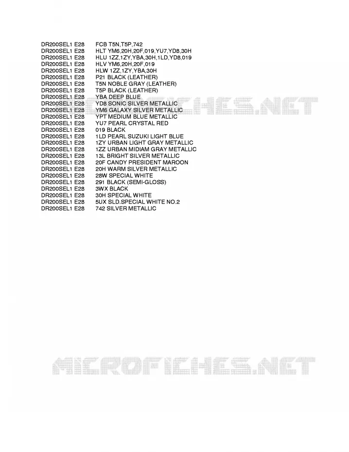 * CHARTE COULEUR * Suzuki MOTO 200 DR 2011  DR200SEL1(E28)
