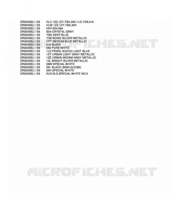 * CHARTE COULEUR * Suzuki MOTO 200 DR 2011  DR200SEL1(E6)