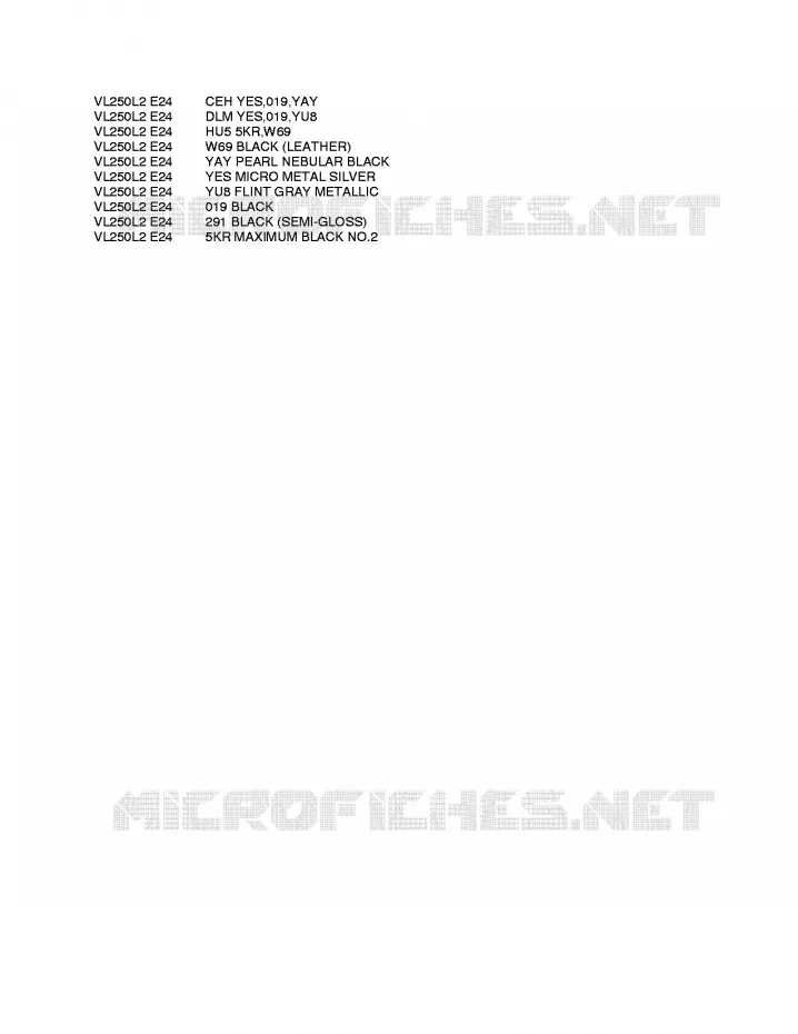 * CHARTE COULEUR * Suzuki MOTO 250 INTRUDER 2012  VL250L2(E24)