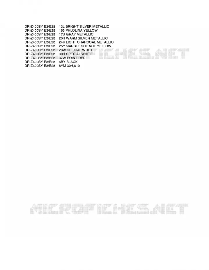 * CHARTE COULEUR * Suzuki MOTO 400 DR-Z 2004  DR-Z400SK4(E3/E28)