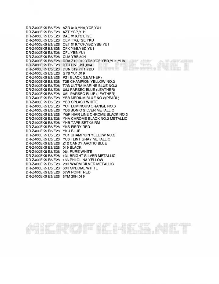 * CHARTE COULEUR * Suzuki MOTO 400 DR-Z 2007  DR-Z400EK7(E3/E28)