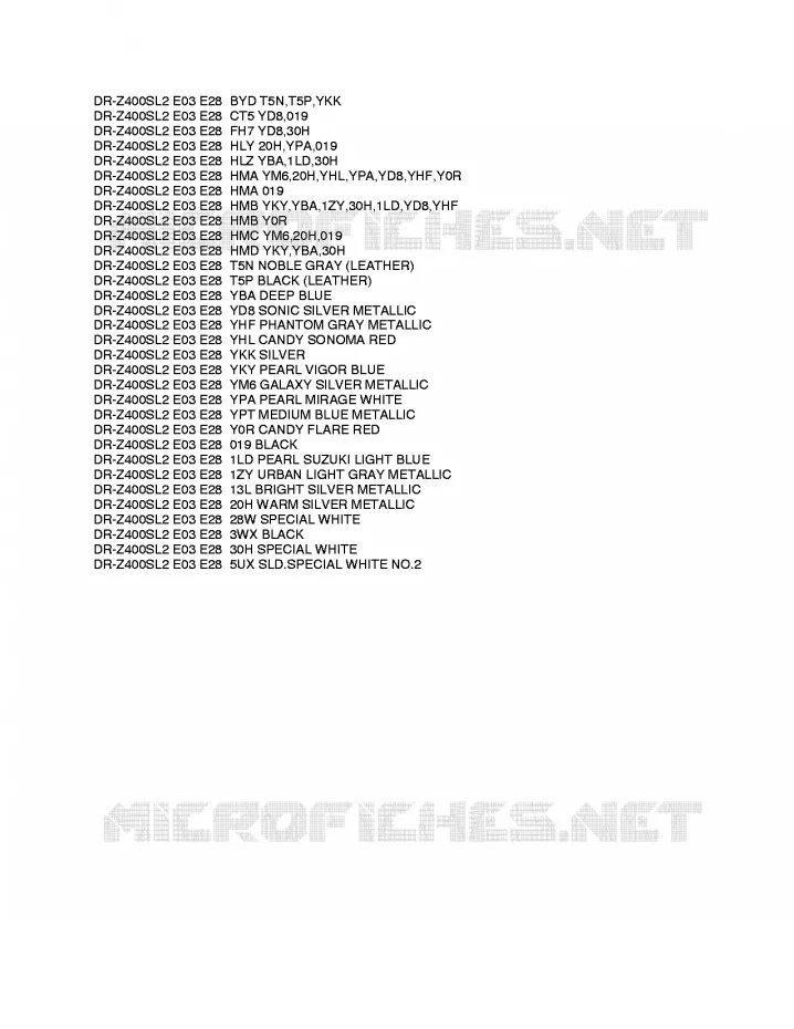* CHARTE COULEUR * Suzuki MOTO 400 DR-Z 2012  DR-Z400SL2(E03)