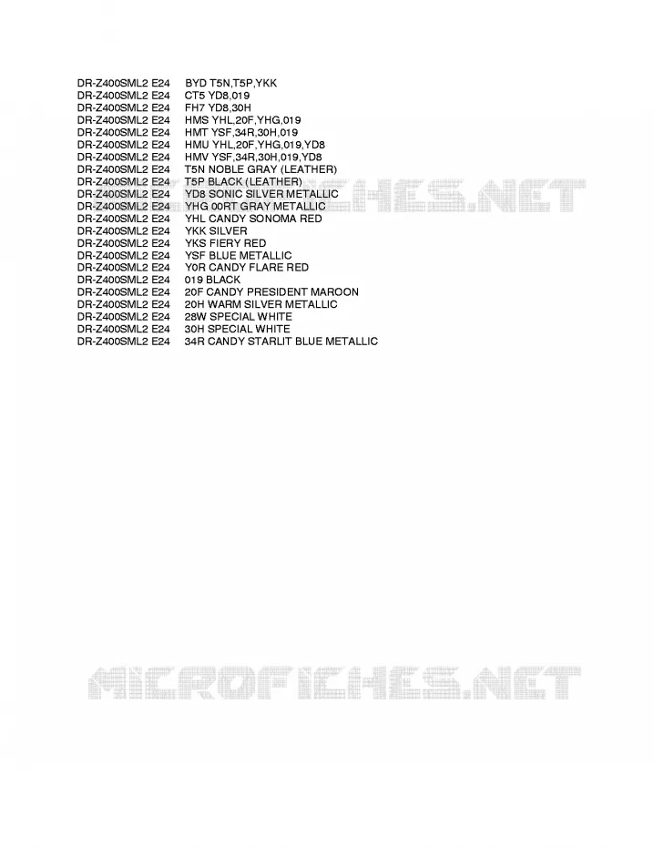 * CHARTE COULEUR * Suzuki MOTO 400 DR-Z 2012  DR-Z400SML2(E24)