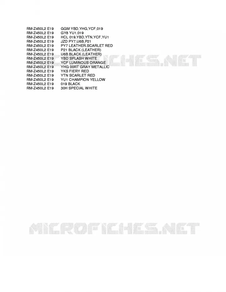 * CHARTE COULEUR * Suzuki MOTO 450 RM-Z 2012  RM-Z450L2(E19)