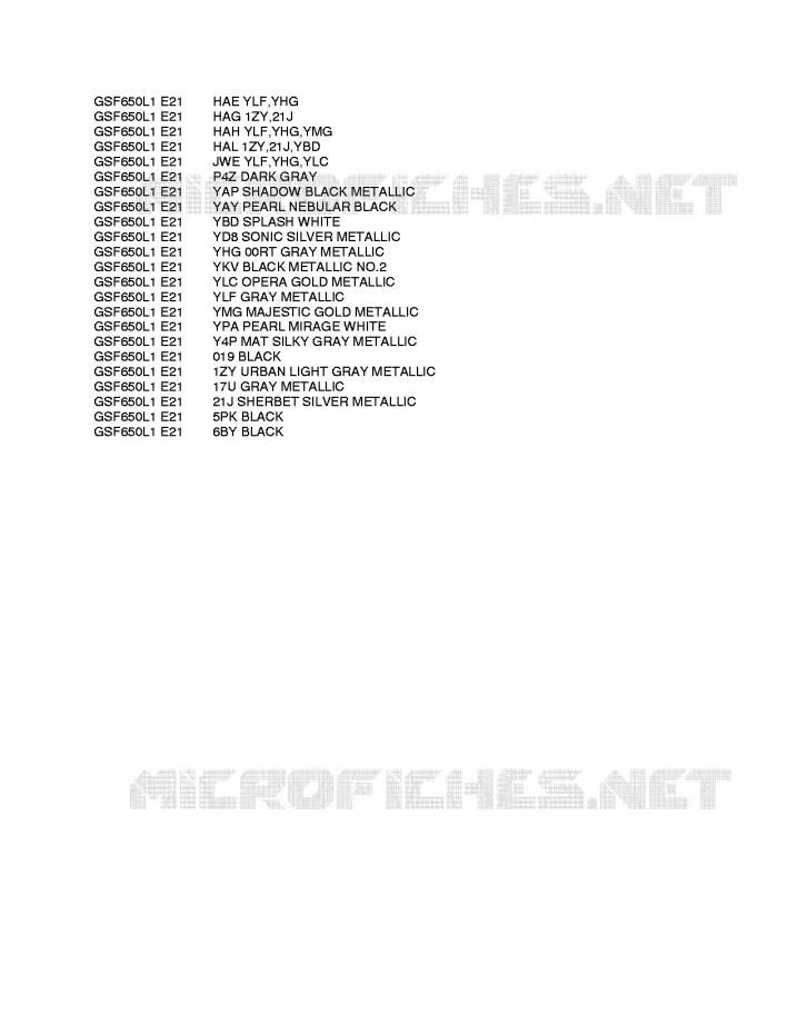 * CHARTE COULEUR * Suzuki MOTO 650 BANDIT 2011  GSF650L1(E21)