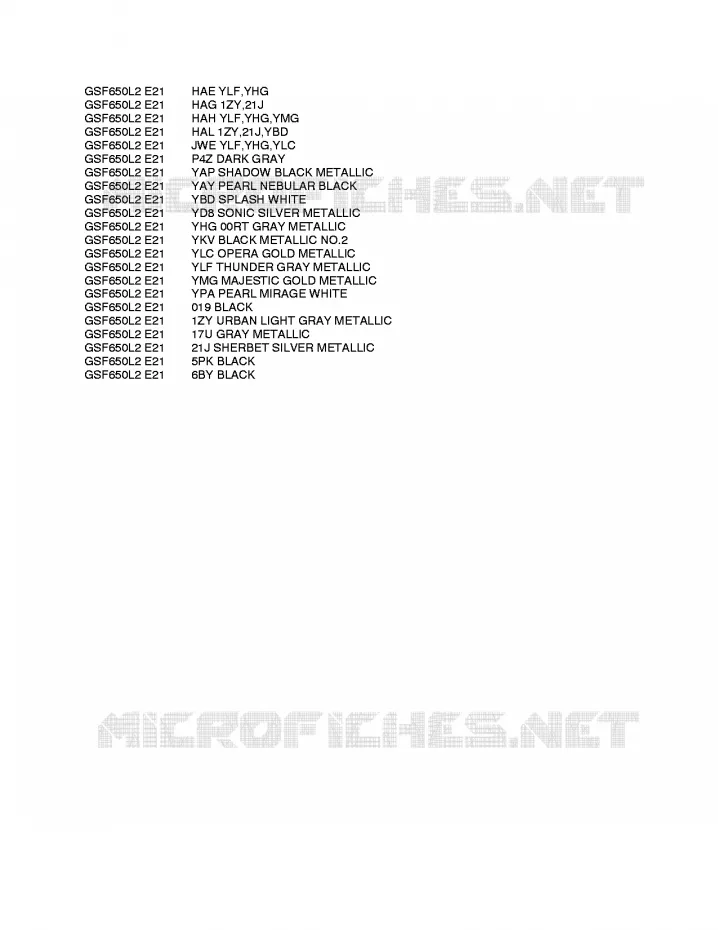 * CHARTE COULEUR * Suzuki MOTO 650 BANDIT 2012  GSF650AL2(E21)