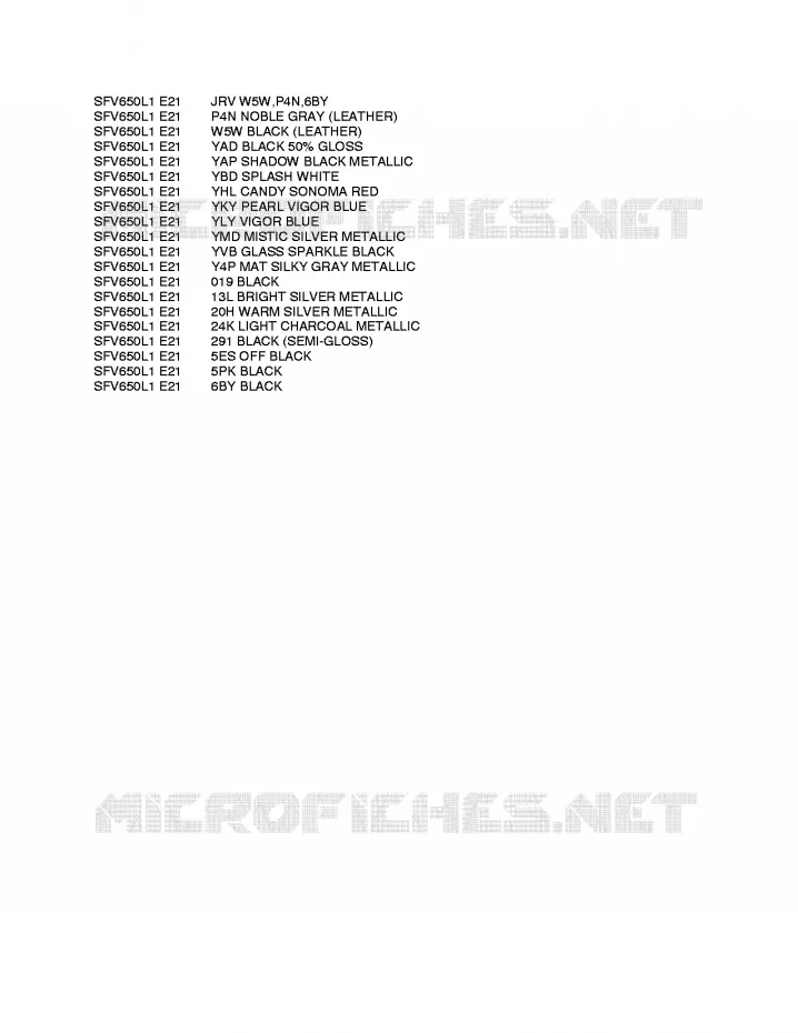 * CHARTE COULEUR * Suzuki MOTO 650 GLADIUS 2011  SFV650UL1(E21)