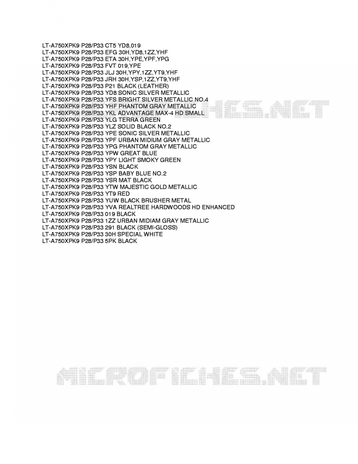 * CHARTE COULEUR * Suzuki QUAD 750 KINGQUAD 2010  LT-A750XPZL0(P28/P33)