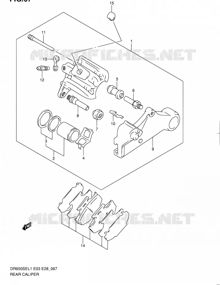 ETRIER DE FREIN ARRIERE Suzuki MOTO 650 DR 2011  DR650SE L1 (E03,E28,E33)