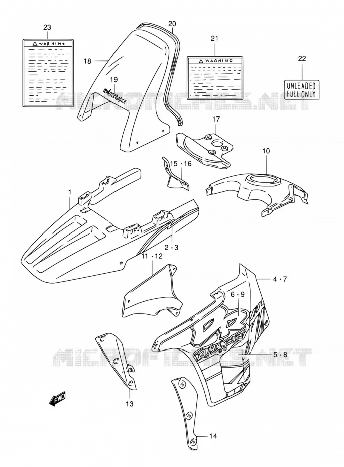 CARENAGES - ETIQUETTES (MODELE N) Suzuki MOTO 800 DR 1992  DR800S N/DR800SU N