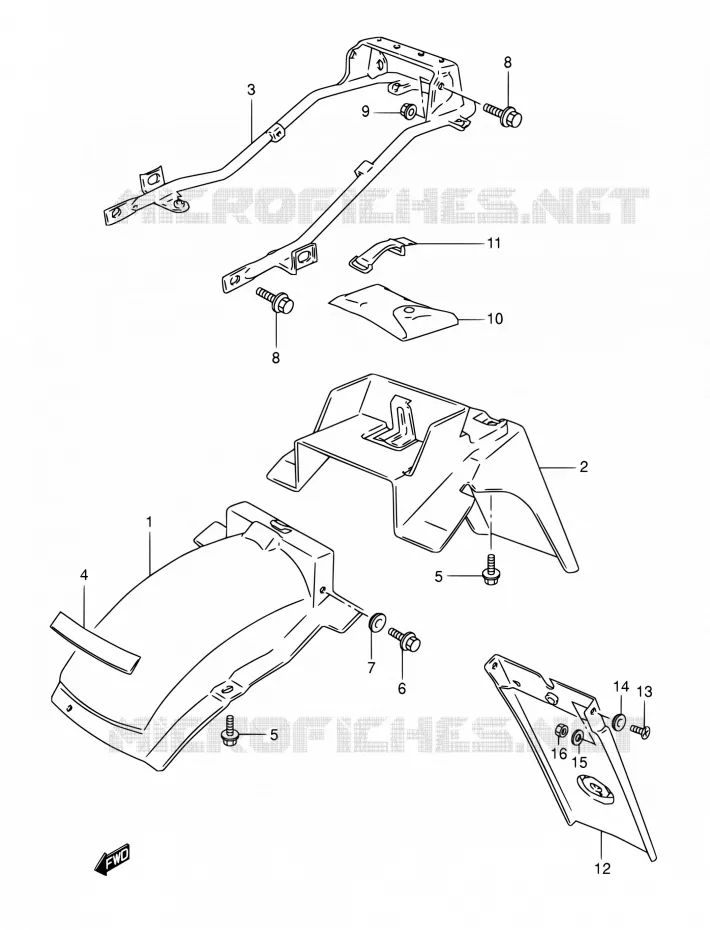GARDE BOUE ARRIERE (MODELE M/N/P/R) Suzuki MOTO 800 DR 1992  DR800S N/DR800SU N