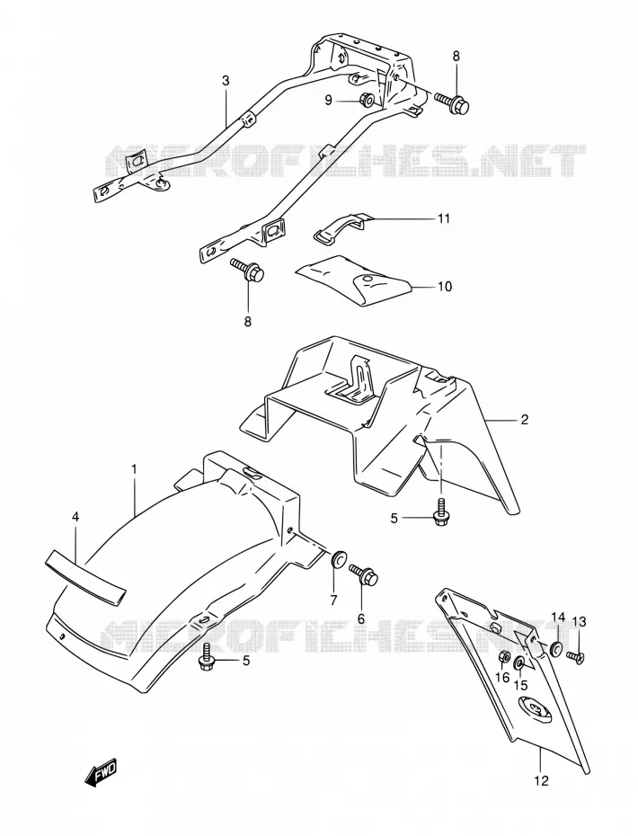 GARDE BOUE ARRIERE (MODELE M/N/P/R) Suzuki MOTO 800 DR 1993  DR800S P/DR800SU P