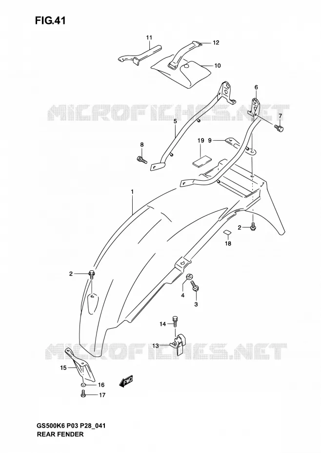 GARDE BOUE ARRIERE Suzuki MOTO 500 GS-E 2003  GS500 K3 (P03,P28,P33)