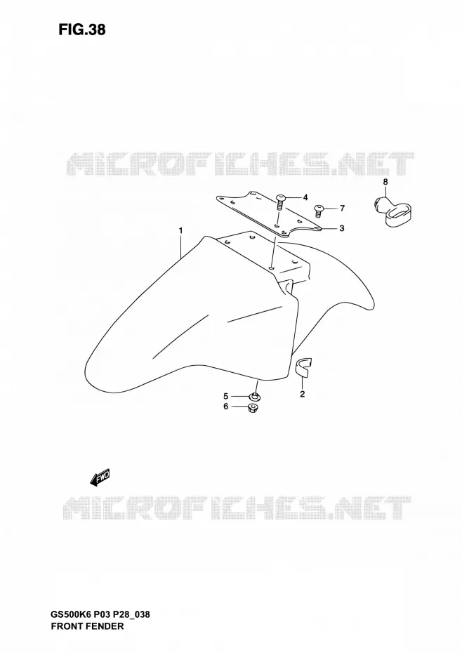 GARDE BOUE AVANT (MODELE K3) Suzuki MOTO 500 GS-E 2003  GS500 K3 (P03,P28,P33)