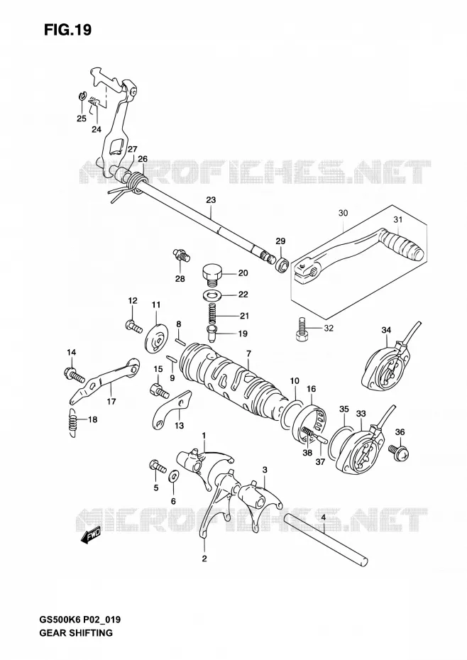 ENSEMBLE SELECTEUR DE VITESSES Suzuki MOTO 500 GS-E 2004  GS500 K4 (P02,P19,P24,P54)