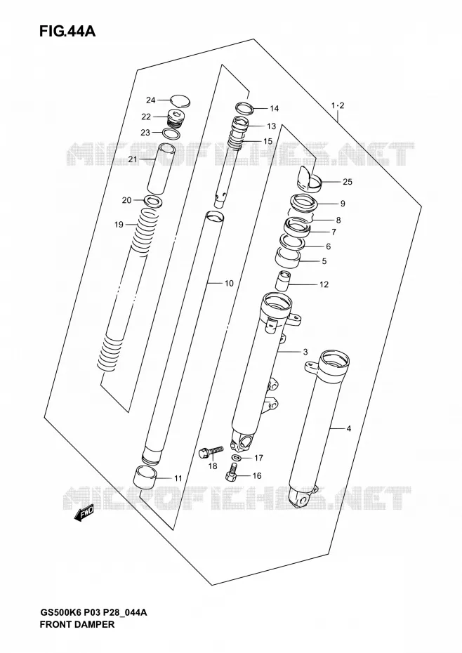 AMORTISSEUR AVANT (MODELE K4/K5/K6) Suzuki MOTO 500 GS-E 2005  GS500 K5/GS500F K5 (P03,P28,P33)
