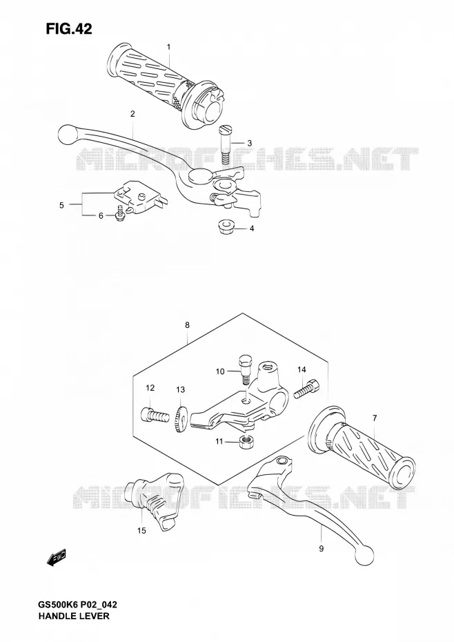 ENSEMBLE LEVIERS - POIGNEES Suzuki MOTO 500 GS-E 2006  GS500 K6 (P02,P19,P24,P54)