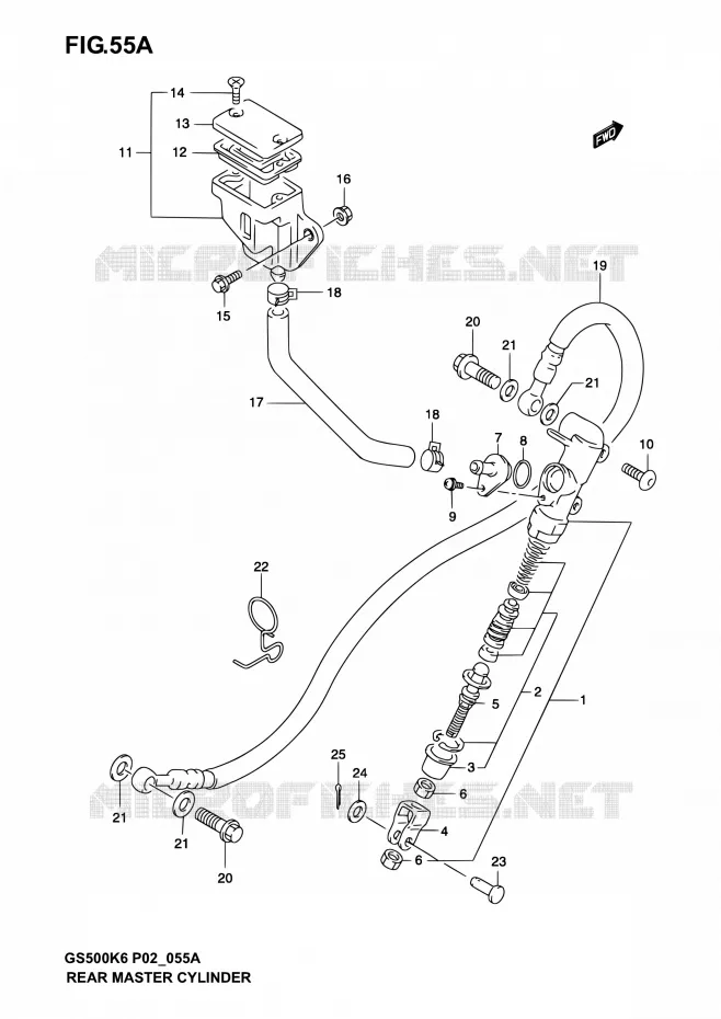 MAITRE CYLINDRE ARRIERE (MODELE K4/K5/K6) Suzuki MOTO 500 GS-E 2006  GS500 K6 (P02,P19,P24,P54)