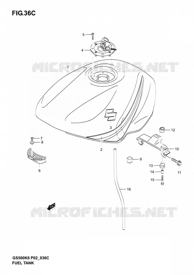 RESERVOIR D'ESSENCE (MODELE K6) Suzuki MOTO 500 GS-E 2006  GS500 K6 (P02,P19,P24,P54)