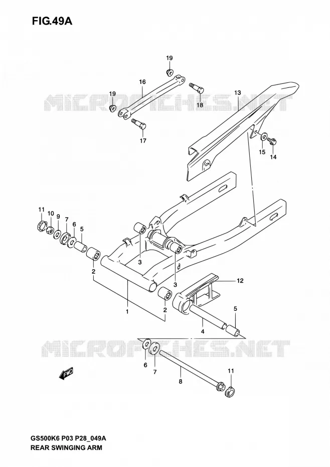 BRAS OSCILLANT ARRIERE (MODELE K4/K5/K6) Suzuki MOTO 500 GS-E 2006  GS500 K6/GS500F K6 (P03,P28,P33)