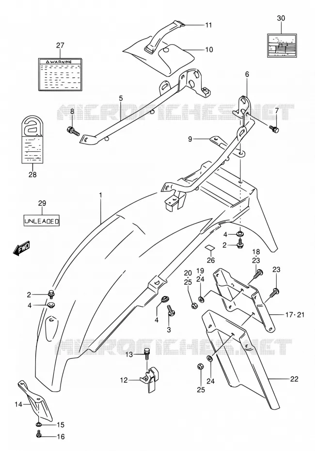 GARDE BOUE ARRIERE (MODELE K/L/M/N/P/R) Suzuki MOTO 500 GS-E 1994  GS500E R/GS500EU R (E02,E04,P09,E18,E21,E22,E24,E25,E34,E37,E39,E53)