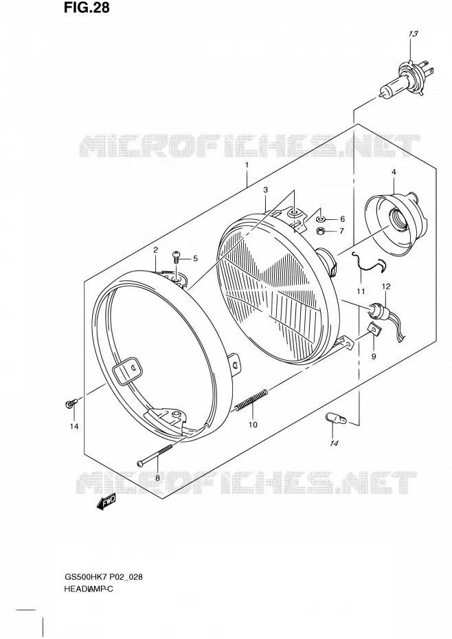 PHARE (GS500H P02, P19, P54, GS500HU P19) Suzuki MOTO 500 GS-F 2007  GS500FH K7 (P02,P19,P54)