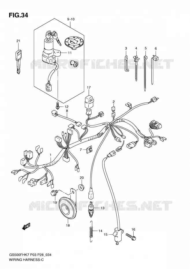 FAISCEAU ELECTRIQUE (GS500FH P03, P28, P33, P95) Suzuki MOTO 500 GS-E 2007  GS500H K7/GS500FH K7 (P03,P28,P33,P95)