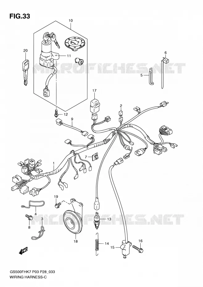 FAISCEAU ELECTRIQUE (GS500H P28, P95) Suzuki MOTO 500 GS-E 2007  GS500H K7/GS500FH K7 (P03,P28,P33,P95)