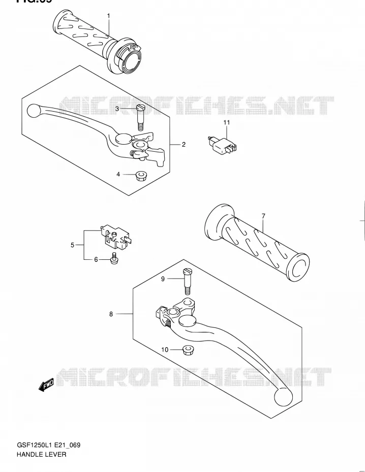 ENSEMBLE LEVIERS - POIGNEES (GSF1250AL1 E21) Suzuki MOTO 1250 BANDIT 2011  GSF1250L1