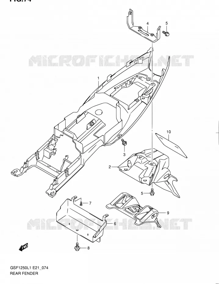 GARDE BOUE ARRIERE (GSF1250AL1 E24) Suzuki MOTO 1250 BANDIT 2011  GSF1250L1