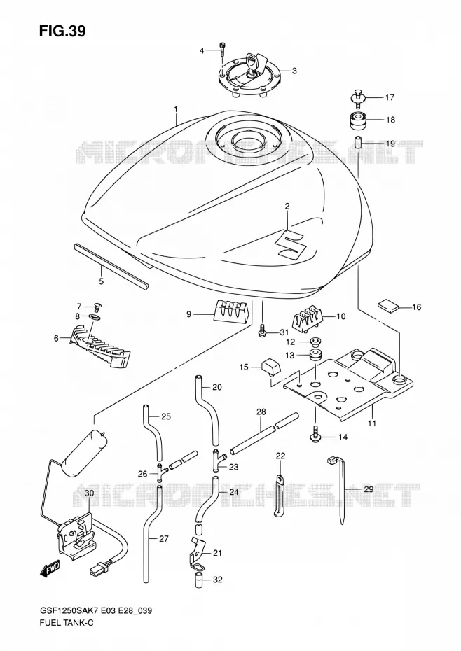 RESERVOIR D'ESSENCE (MODEL K7/K8) Suzuki MOTO 1250 BANDIT 2007  GSF1250S K7 (E03,E28,E33)