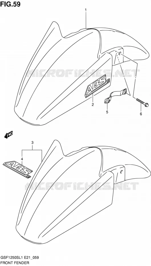 GARDE BOUE AVANT (GSF1250SAL1 E21) Suzuki MOTO 1250 BANDIT 2011  GSF1250SL1(E24)