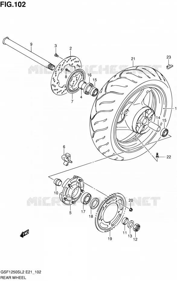 ROUE ARRIERE (GSF1250SAL2 E21) Suzuki MOTO 1250 BANDIT 2012  GSF1250SL2(E24)